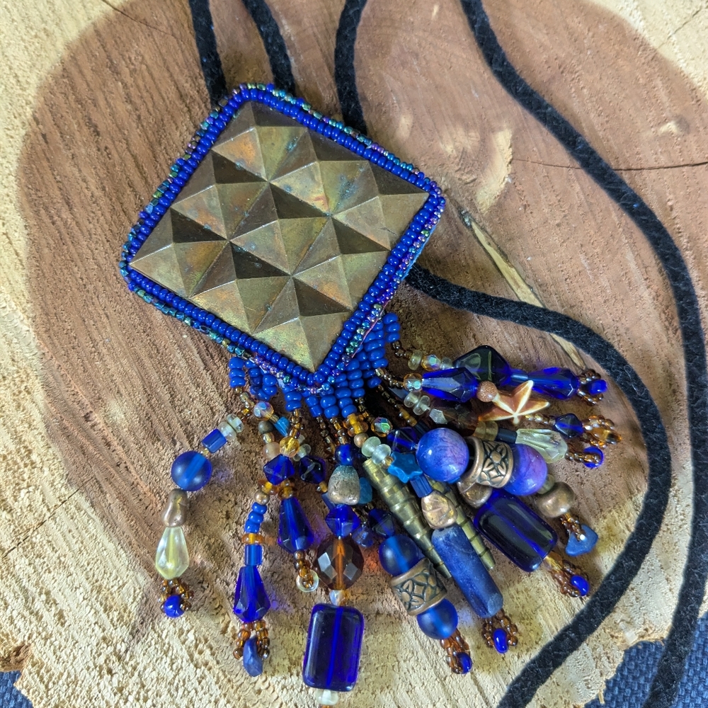 Vintage Western Blue and Copper Bolo Tie Necklace